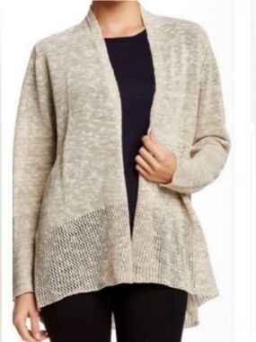 EILEEN FISHER Melange Organic Linen Blend Grain Open Front Cardigan Size M